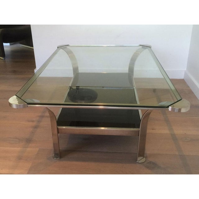 Metal 1970s Large Design Chrome Coffee Table with Glass Shelves For Sale - Image 7 of 12