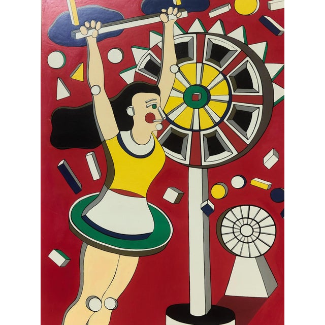 Mid-Century Modern Mid 20th Century Trapeze Girl at the Parisian Circus Painting by L.Rise For Sale - Image 3 of 6