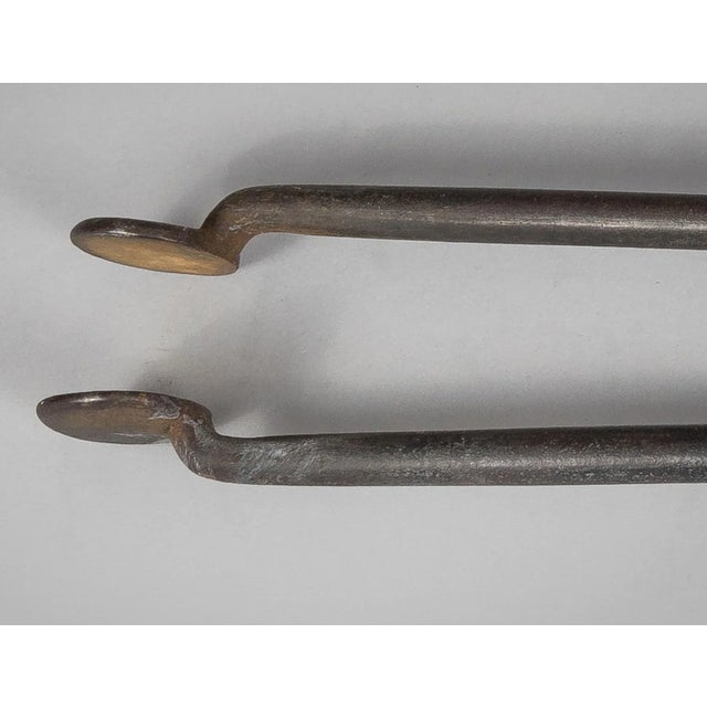 American American Antique Brass and Steel Fireplace Tongs For Sale - Image 3 of 3