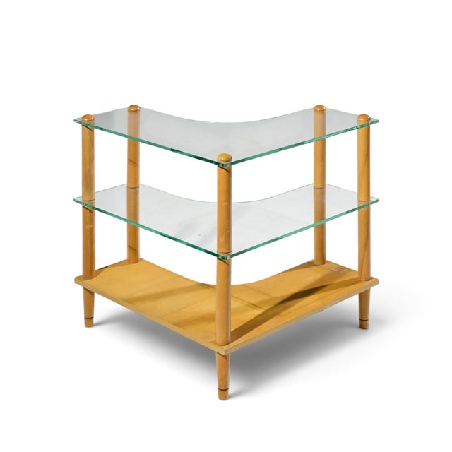 Mid 20th Century Gilbert Rohde Style Mid Century Glass and Walnut Corner Table For Sale - Image 5 of 7