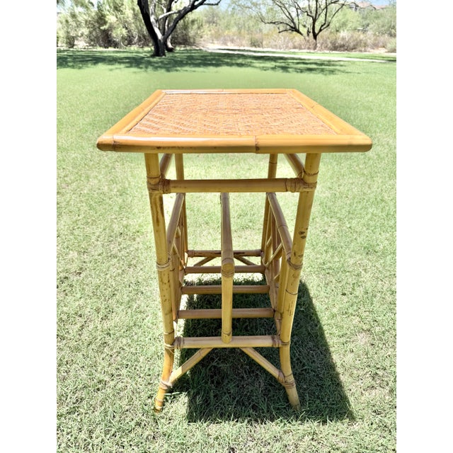 1970s Vintage Faux Bamboo Rattan Magazine Rack Side Table For Sale - Image 5 of 7