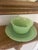 Vintage 1940’s Jadeite Pair “Alice” Floral Green Milk Glass Teacups With Plates! - 4pcs For Sale - Image 11 of 11
