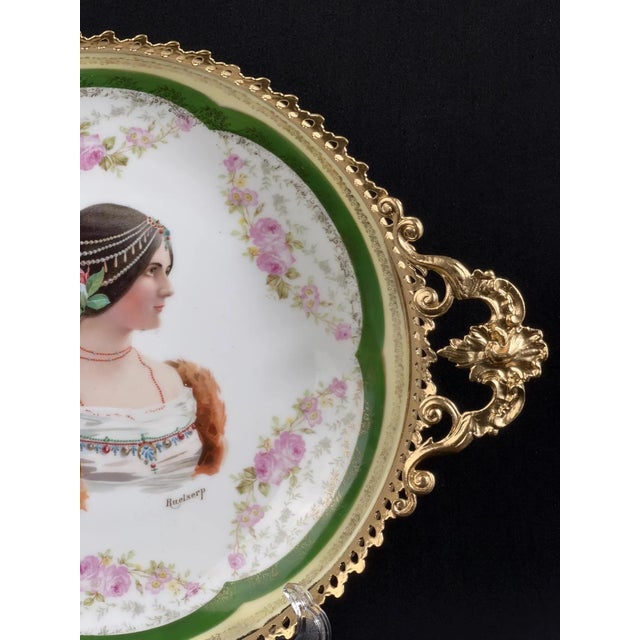 White Large Royal Vienna Style Porcelain Portrait Plate in Gilt Metal Frame For Sale - Image 8 of 14