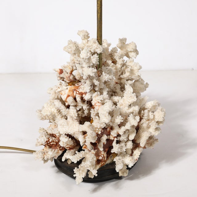 Mid-Century Modernist Coral Table Lamp With Walnut Base & Brass Fittings For Sale - Image 9 of 10