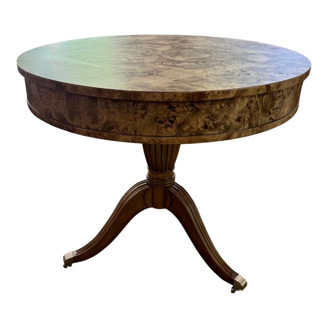 Jonathan Charles Transitional Burl Wood Fulgurite Drum Table For Sale