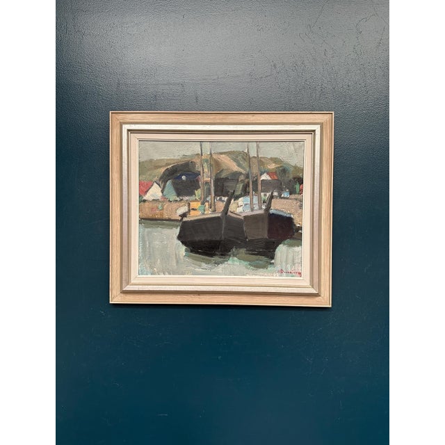 Carl Berndtsson, Fishing Boats in the Harbour, 1950s, Oil on Canvas, Framed For Sale - Image 8 of 11