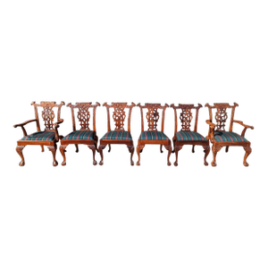 Early 20th Century Set of 6 George III Style Carved Mahogany Dining Chairs