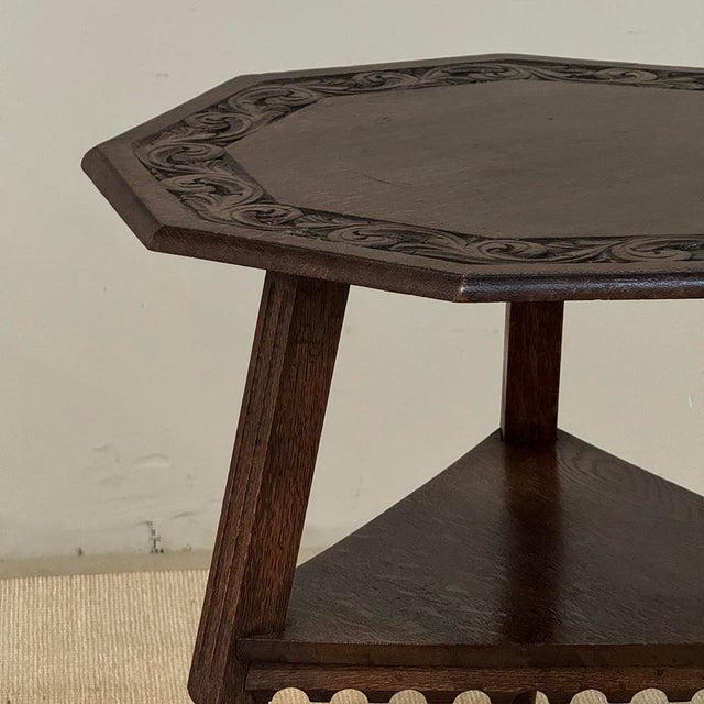 Antique English Nine Sided Carved Oak Spool Leg Occasional Table For Sale - Image 10 of 17