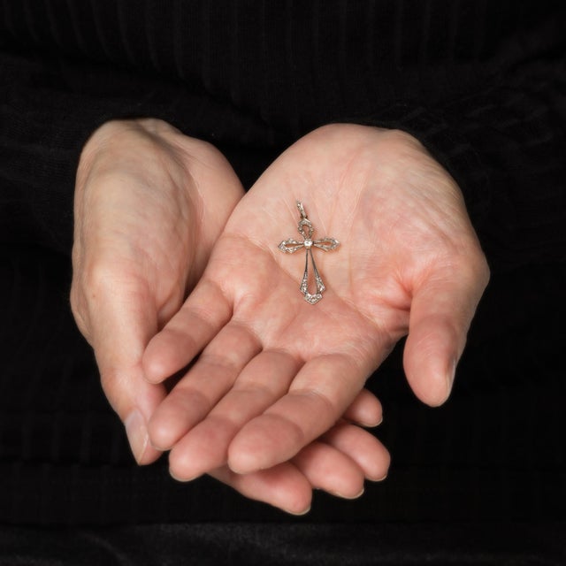 Antique Diamond Cross Pendant 18k Gold Platinum Fine Religious Jewelry For Sale - Image 4 of 4
