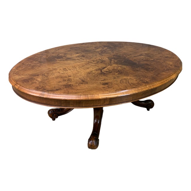 Large Victorian Burr Walnut Coffee Table, 1870 For Sale