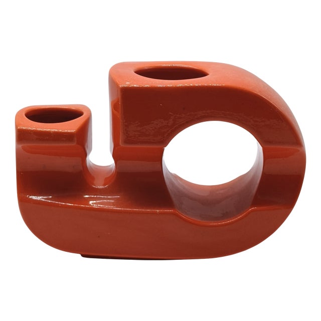 Sculptural Orange Ceramic Vase, Italy, 1970s For Sale