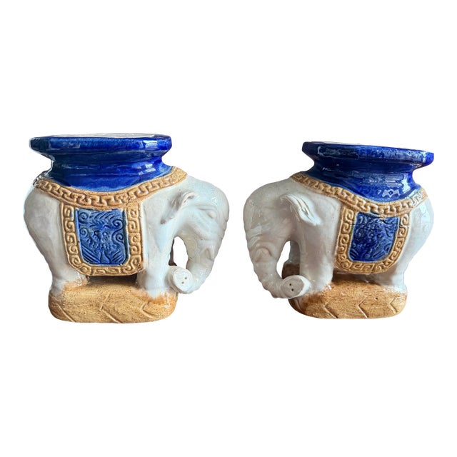 Chinese Beautiful Pair of Vintage Porcelain Elephant Stands / Bookends. For Sale
