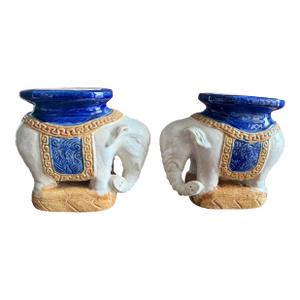 Chinese Beautiful Pair of Vintage Porcelain Elephant Stands / Bookends.