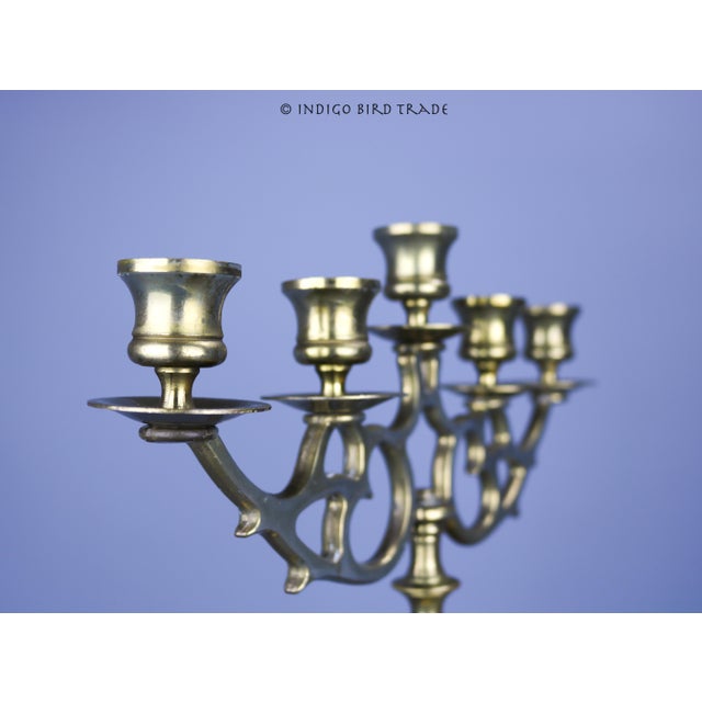 Traditional 13" Large Vintage Brass Candelabras 5 Arms - Set of 2 For Sale - Image 3 of 6
