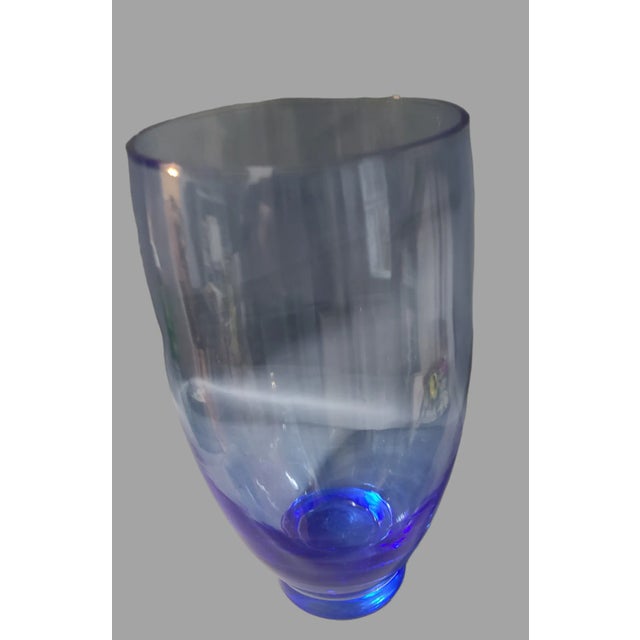 Mid-Century Modern Mid-Century-Modern Mediterranean Blue Hand-Blown Art Glass Vase For Sale - Image 3 of 8