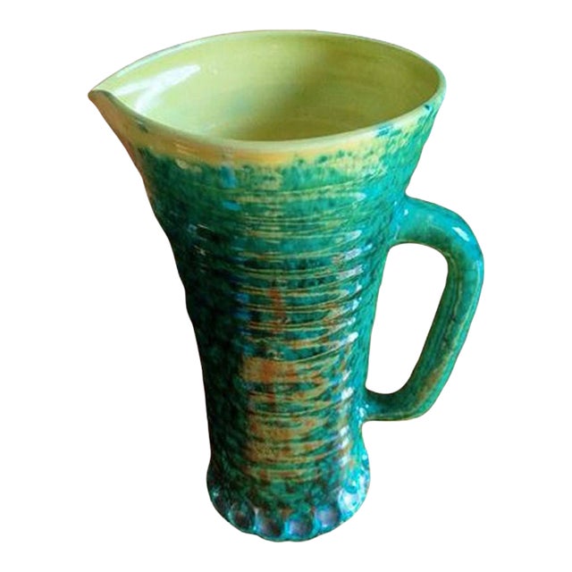 1960s Poterie d'Accolay Emerald Green Ceramic Pitcher Vase For Sale
