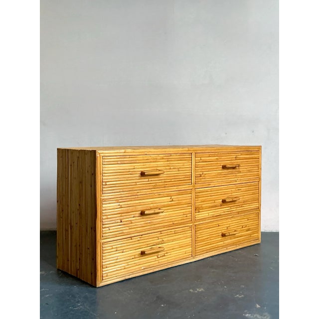 Late 20th Century Vintage Boho Rattan Six Drawer Dresser For Sale - Image 5 of 8