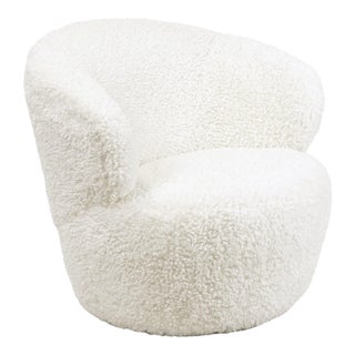 Regina Andrew Myra Boucle Faux Wool Swivel Chair, White For Sale