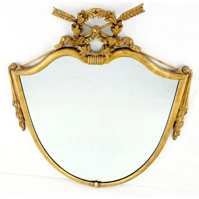 Baker Furniture Company c1920s Shield Shape Arrows Coat of Arms Decorated Gilt Wall Mirror For Sale - Image 4 of 9