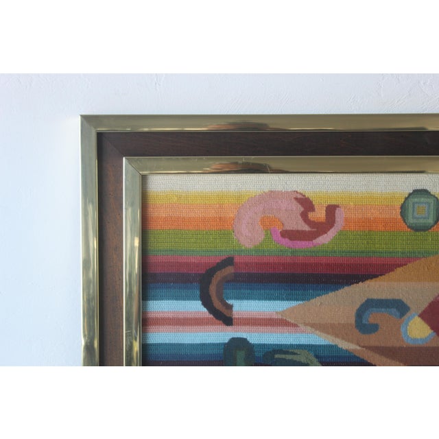 1970s Vintage Needlepoint Tapestry Abstract Geometric Design Framed For Sale - Image 5 of 13