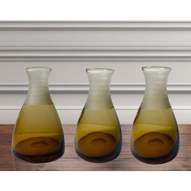 Art Glass Amber Murano Bullicante and Frosted Vase- A Pair For Sale - Image 9 of 12