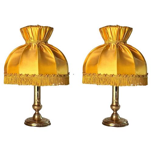 Golden Table Lamps in Brass and Silk, France, 19th Century, Set of 2 For Sale - Image 10 of 10