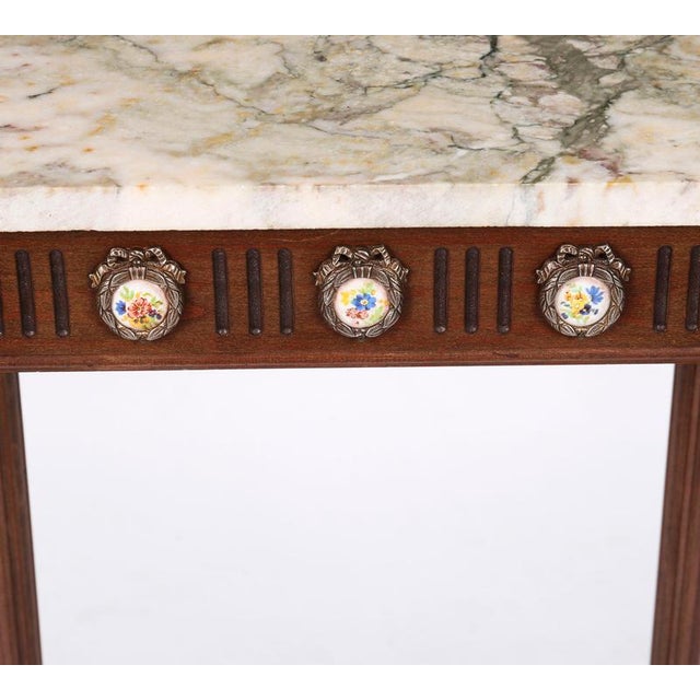 Small Antique Console Table with Sevres Plaques and Marble Top, 1950s For Sale - Image 9 of 11