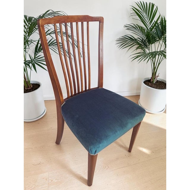 Wood Mid-Century Dining Chairs in Teal Blue Velour by Greaves & Thomas, 1960s, Set of 6 For Sale - Image 7 of 18