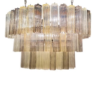 Contemporary Oval Champagne E Fumè “Tronchi” Murano Glass Chandelier For Sale
