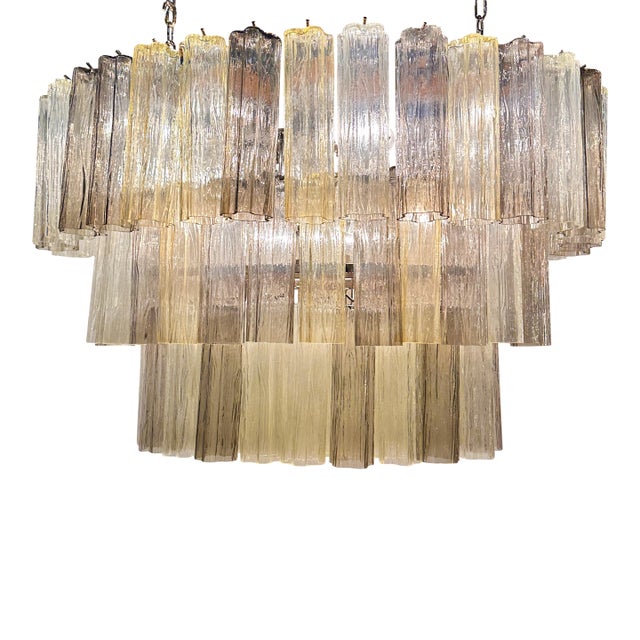 Contemporary Oval Champagne E Fumè “Tronchi” Murano Glass Chandelier For Sale