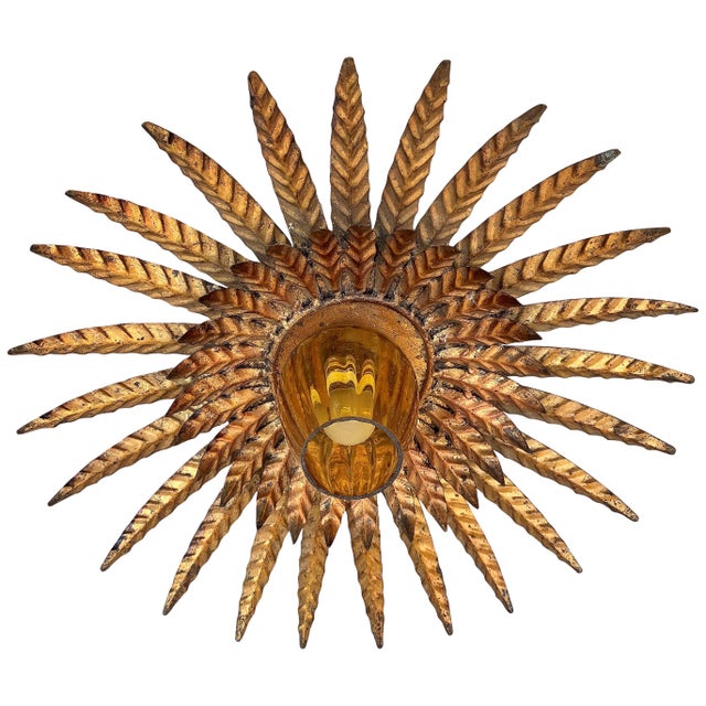 Midcentury Sunburst Ceiling Fixture With Glass Tulip For Sale - Image 12 of 12