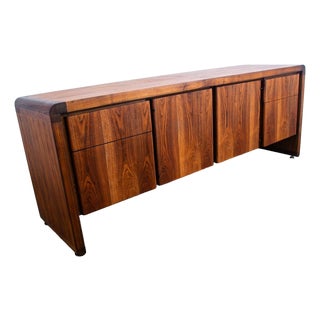 1960s Mid Century Modern Credenza Office Cabinet 4 Drawer Walnut Wood File Large 76" For Sale