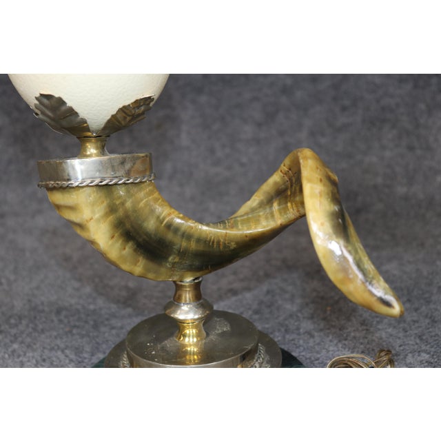 Brass 20th C. Pair Anthony Redmile Style Hollywood Regency Brass Mounted Horn Lamps For Sale - Image 8 of 11