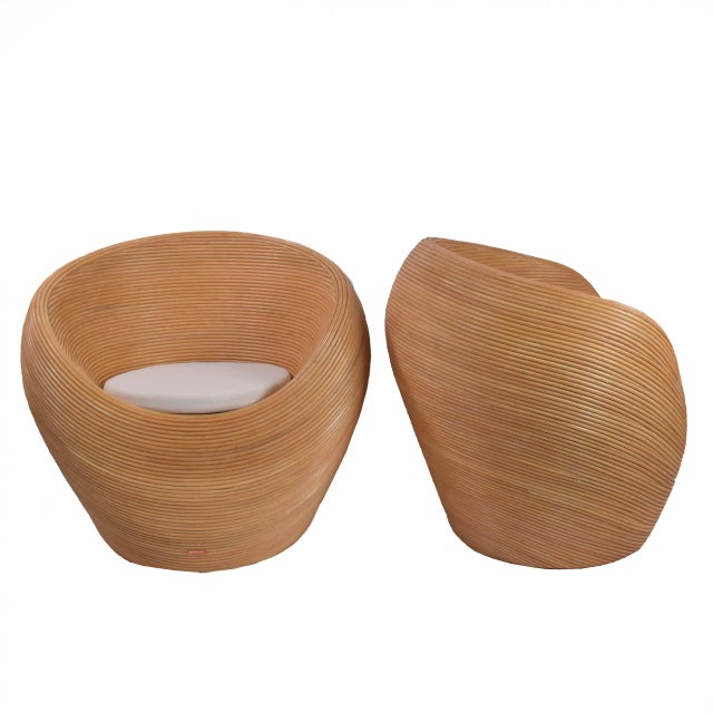 Coastal Pair of Pencil Reed Pod Chairs For Sale - Image 3 of 8