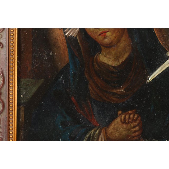 Mater Dolorosa, Oil on Metal With Silver Applique Resplendor and Dagger, 19th Century For Sale In San Antonio - Image 6 of 11
