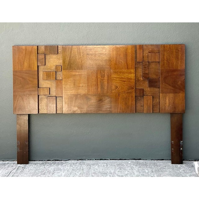 Vintage Lane “Mosaics” Brutalist Wood Queen Headboard For Sale - Image 12 of 12