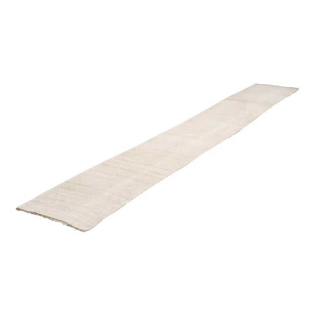Mid-Century Modern Mid 20th Century Vintage White Hemp Kilim Runner For Sale - Image 3 of 7