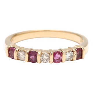 0.58ctw Diamond and Ruby Band Ring, 14k Yellow Gold, Ring Size 6.25 For Sale