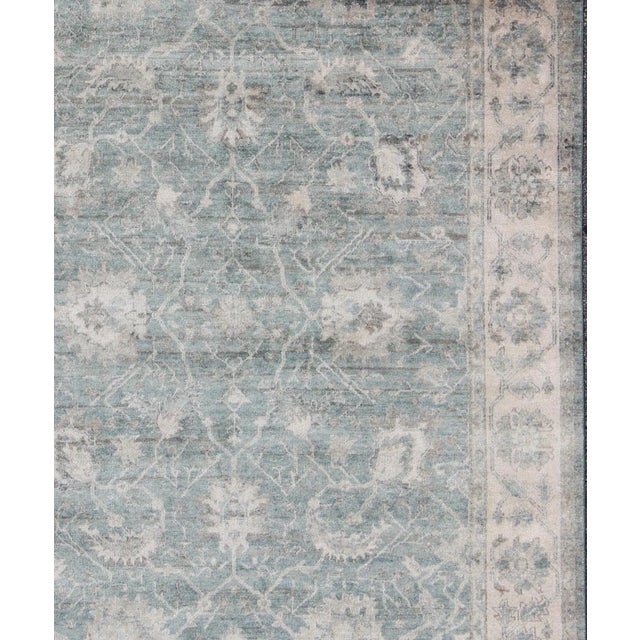 Turkish Turkish Oushak in Seafoam Green, Ivory and Light Brown - 8'0 X 10'0 For Sale - Image 3 of 12