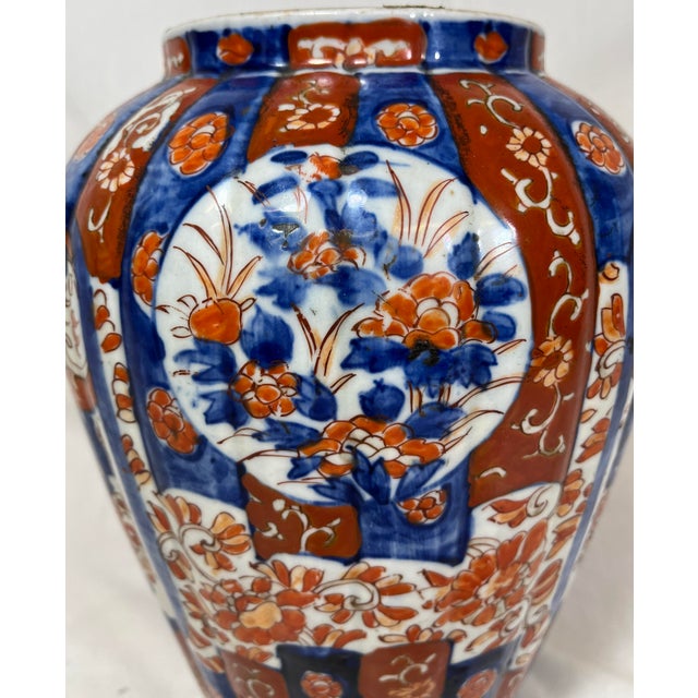 Large Antique 19th Century Fluted Imari Vase Decorated With Colorful Birds Iand Floral Patterns - From England For Sale In Dallas - Image 6 of 12
