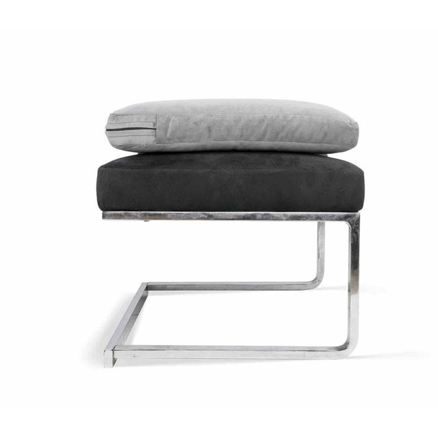 Black Set of Italian Armchair and Ottoman in Chromed Steel and Velvet, 1970s For Sale - Image 8 of 9
