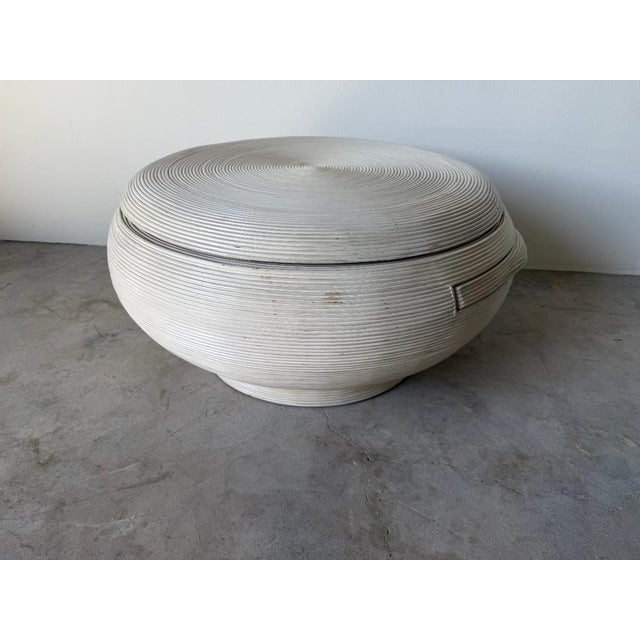 Vintage Gabriella Crespi Style Swivel Top Pencil Reed Rattan Round Coffee Cocktail Table For Sale - Image 15 of 17