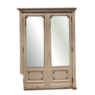 Double Doorway in Mirror and Patinated Fir Wood, 1900s, Set of 2 For Sale
