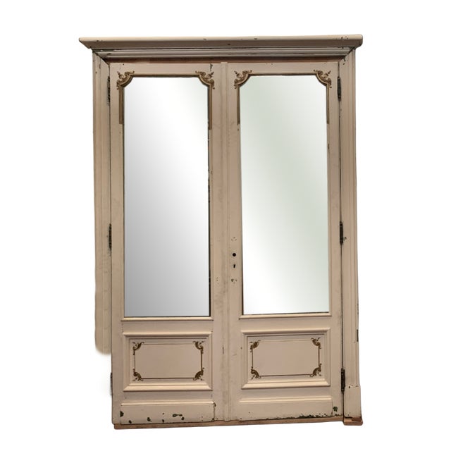 Double Doorway in Mirror and Patinated Fir Wood, 1900s, Set of 2 For Sale