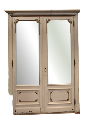 Double Doorway in Mirror and Patinated Fir Wood, 1900s, Set of 2