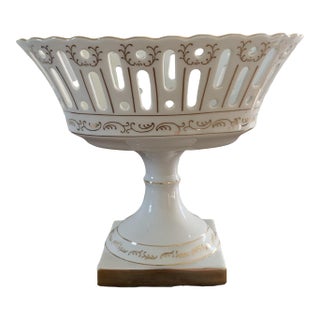 Mid-20th Century Neoclassical Regency Reticulated Porcelain Basket For Sale