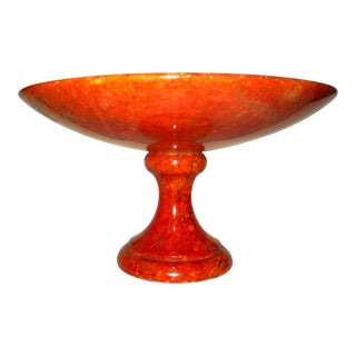 Vintage Italian Mid Century Orange Alabaster Marble Pedestal Compote Bowl For Sale