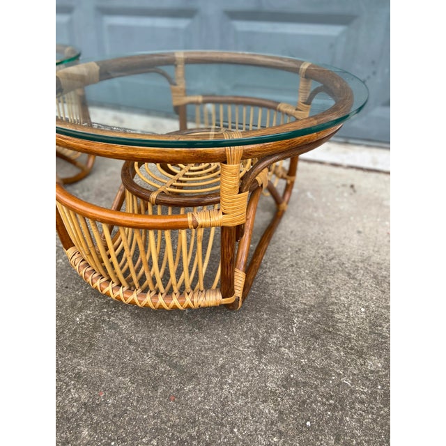 1960s Pair of Bamboo + Rattan Side Tables in the Style of Franco Albini For Sale - Image 5 of 13