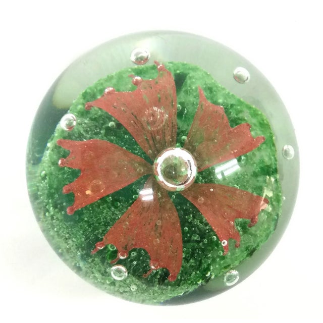 Vintage Flower Glass Paperweight For Sale - Image 9 of 9