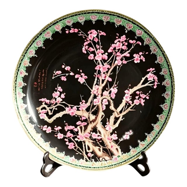 Chinese Ceramic Plate,Qianlong Marked Famille Rose Porcelain Plate Hand Painted Plum Blossoms Pattern For Sale